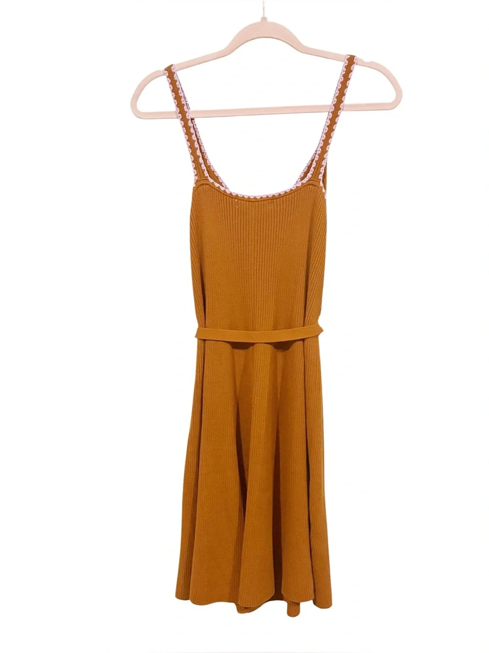 Boden Crochet Trim Tie Belt Ribbed Sweater Dress 6 Long Tall Brown - Picture 6 of 9